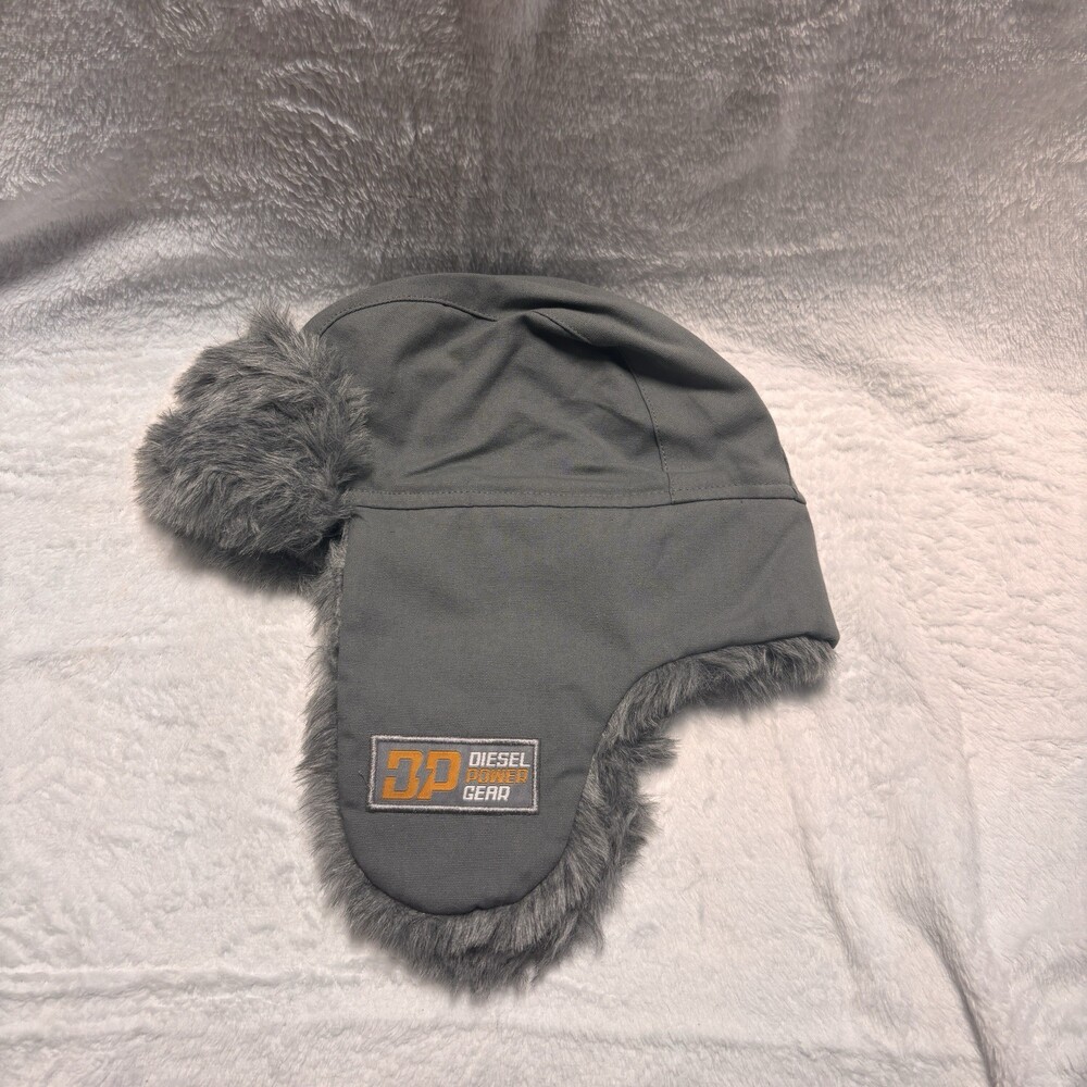 Diesel Power DP  Trapper Beanie Adult Gray Faux Fur Ear Flaps Ski